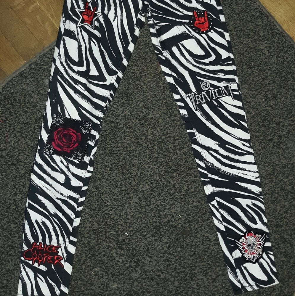 SOLD Punk rock custom zebra print skinnys- trivium & Alice cooper patches - Picture 5 of 10